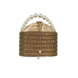 Women's New Water Diamond Bag Pearl Bag Chain Sweet Bird Cage Handheld One Shoulder Crossbody Bag Dinner Bag