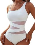 One piece bikini sexy solid color patchwork swimsuit women's mesh