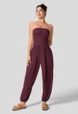 Summer hot selling women's sleeveless strapless strapless waist pocket pleated jumpsuit