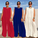 Casual solid color wide leg jumpsuit