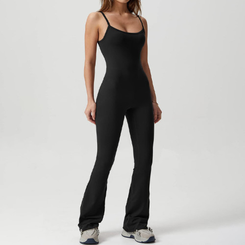 Yoga jumpsuit seamless and breathable sports jumpsuit flared pants with hip lifting and abdominal tightening