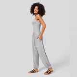 Summer hot selling women's sleeveless strapless strapless waist pocket pleated jumpsuit