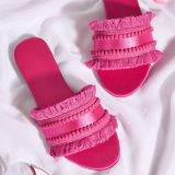 Cross border cool slippers for women in summer, new foreign trade large size women's shoes, flat bottomed tassels, external wearing slippers