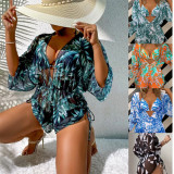Split multi-color printed bikini three piece swimsuit for women's swimwear
