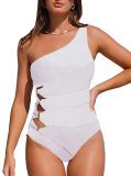 Swimwear Solid Color Swimwear Sexy One Shoulder Open Back High Cut Hollow One Piece Bikini Swimwear