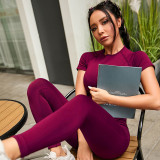 New Solid Color Sports Yoga Set High Waist, Hip Lift, Tight Fit, Slimming, Sports and Fitness Two Piece Set