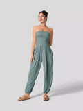 Summer hot selling women's sleeveless strapless strapless waist pocket pleated jumpsuit