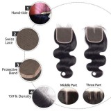 4by4 closure body wave Transparent brown lace  4 * 4 hand woven hair blocks
