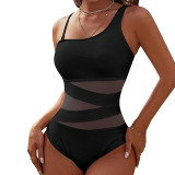 One piece bikini sexy solid color patchwork swimsuit women's mesh