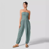 Summer hot selling women's sleeveless strapless strapless waist pocket pleated jumpsuit