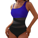 One piece bikini sexy solid color patchwork swimsuit women's mesh