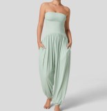 Summer hot selling women's sleeveless strapless strapless waist pocket pleated jumpsuit