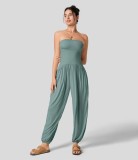 Summer hot selling women's sleeveless strapless strapless waist pocket pleated jumpsuit
