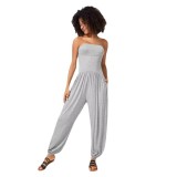 Summer hot selling women's sleeveless strapless strapless waist pocket pleated jumpsuit