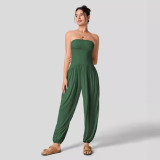 Summer hot selling women's sleeveless strapless strapless waist pocket pleated jumpsuit