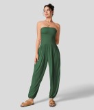 Summer hot selling women's sleeveless strapless strapless waist pocket pleated jumpsuit