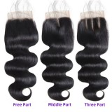 4by4 closure body wave Transparent brown lace  4 * 4 hand woven hair blocks