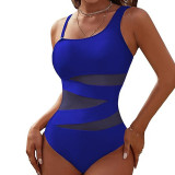 One piece bikini sexy solid color patchwork swimsuit women's mesh