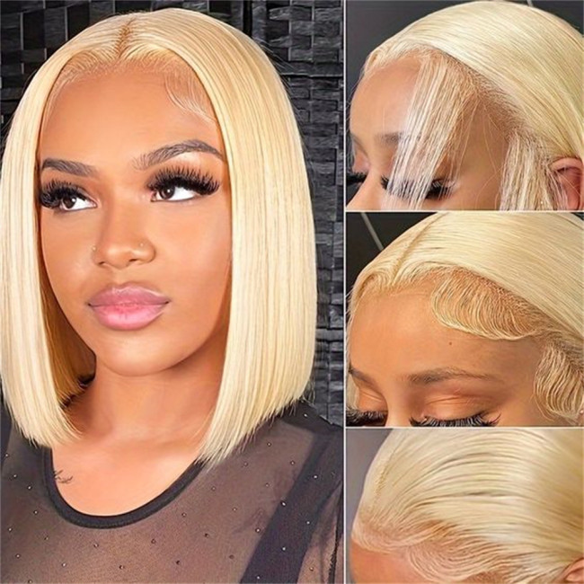 13 * 4 BOB Human Hair Wigs 613 gold lace closure 180% density