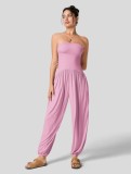 Summer hot selling women's sleeveless strapless strapless waist pocket pleated jumpsuit