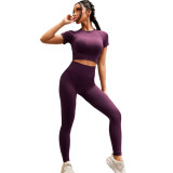 New Solid Color Sports Yoga Set High Waist, Hip Lift, Tight Fit, Slimming, Sports and Fitness Two Piece Set