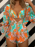 Split multi-color printed bikini three piece swimsuit for women's swimwear