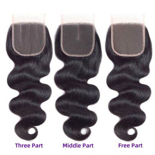 4by4 closure body wave Transparent brown lace  4 * 4 hand woven hair blocks
