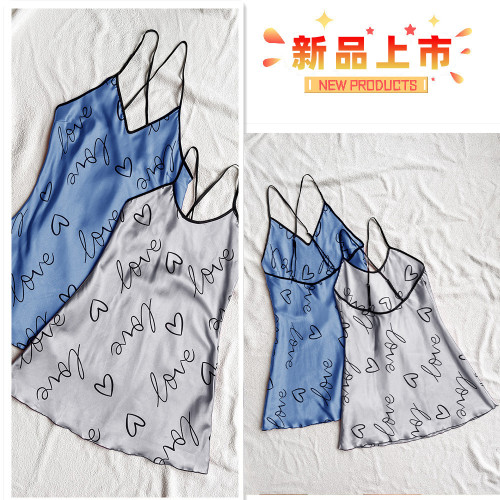 Imitation silk fashion breathable printed camisole skirt ice silk camisole nightgown sexy pajamas