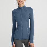 New yoga suit jacket, nude fitness suit, stand up collar, long sleeved, nude sports jacket top