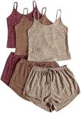New ribbed knitted casual two-piece set with exposed navel suspender and high waist strap shorts set