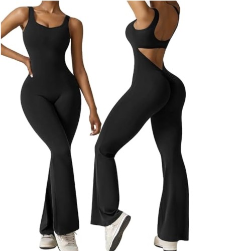 Women's sleeveless flared jumpsuit sexy backless vest tight lifting hip yoga jumpsuit