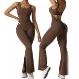 Women's sleeveless flared jumpsuit sexy backless vest tight lifting hip yoga jumpsuit