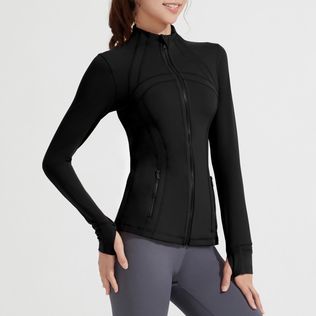 New yoga suit jacket, nude fitness suit, stand up collar, long sleeved, nude sports jacket top