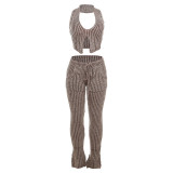 New Street Photo Sexy Knitted Low cut Hollow Wrapped Hip Long Pants Set for Women