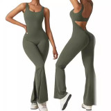 Women's sleeveless flared jumpsuit sexy backless vest tight lifting hip yoga jumpsuit