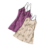 Imitation silk fashion breathable printed camisole skirt ice silk camisole nightgown sexy pajamas