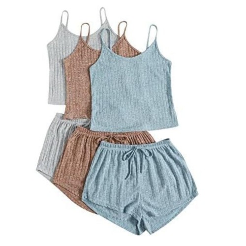 New ribbed knitted casual two-piece set with exposed navel suspender and high waist strap shorts set