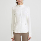 New yoga suit jacket, nude fitness suit, stand up collar, long sleeved, nude sports jacket top
