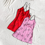 Imitation silk fashion breathable printed camisole skirt ice silk camisole nightgown sexy pajamas
