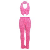 New Street Photo Sexy Knitted Low cut Hollow Wrapped Hip Long Pants Set for Women