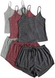 New ribbed knitted casual two-piece set with exposed navel suspender and high waist strap shorts set