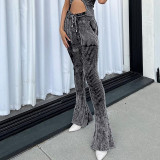 New Street Photo Sexy Knitted Low cut Hollow Wrapped Hip Long Pants Set for Women