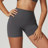 Hip lifting, high waist yoga shorts, pocket tight gym running shorts