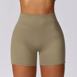 Hip lifting, high waist yoga shorts, women's running, tight fitting sports shorts, brushed fitness pants