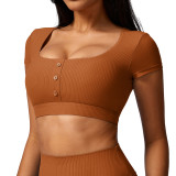 Yoga short sleeved T-shirt threaded casual sports quick drying fitness vest