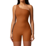 Summer Diagonal Shoulder Sports Tight Fitness Bodysuit Women's Thread Elastic Back Bodysuit Yoga Dress