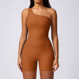 Summer Diagonal Shoulder Sports Tight Fitness Bodysuit Women's Thread Elastic Back Bodysuit Yoga Dress