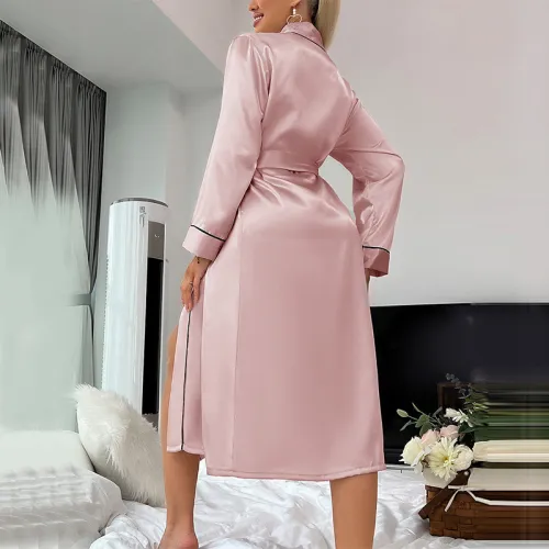 Fashionable imitation silk pajamas, ice thin sexy women's bathrobe pajamas