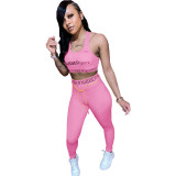 Women's sexy letter printed vest, tight fitting sports set, two-piece set