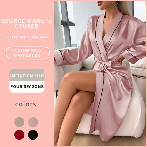 Fashionable imitation silk pajamas, ice thin sexy women's bathrobe pajamas